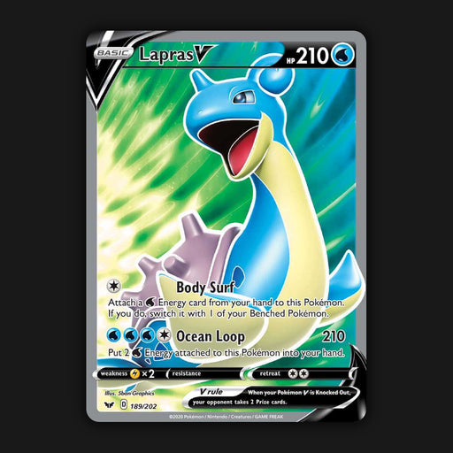 Pokemon TCG Lapras V 189/202 Full Art Ultra Rare Sword & Shield NM