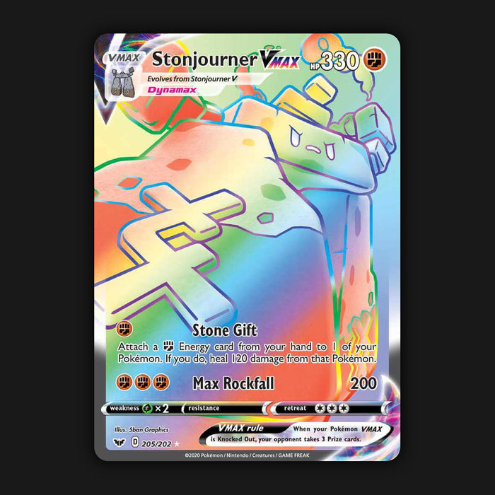 Pokemon TCG Stonjourner VMAX 205/202 Sword & Shield Rainbow Secret Rare Holo NM