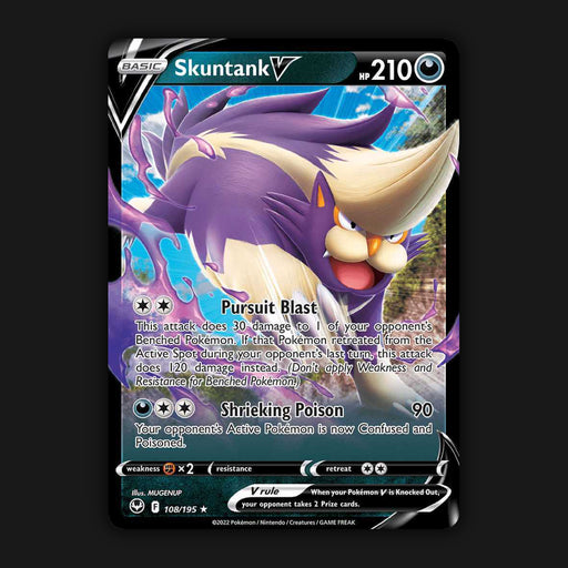 Pokemon TCG Skuntank V 108/195 Ultra Rare Silver Tempest Near Mint