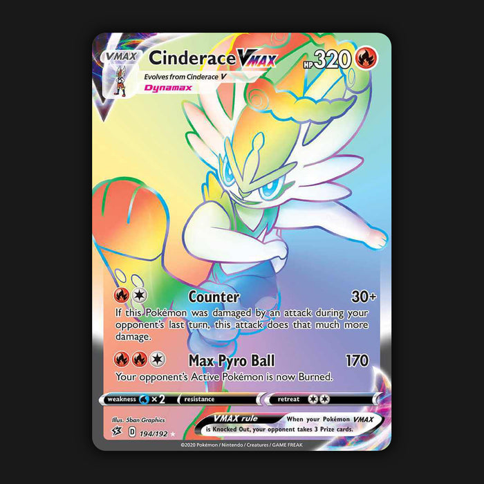 Pokemon TCG Cinderace VMAX 194/192 Holo Secret Rainbow Rare Rebel Clash NM