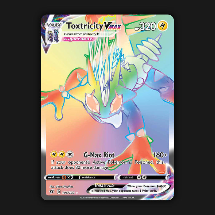 Pokemon TCG Toxtricity VMAX 196/192 Rainbow Secret Rare Rebel Clash NM