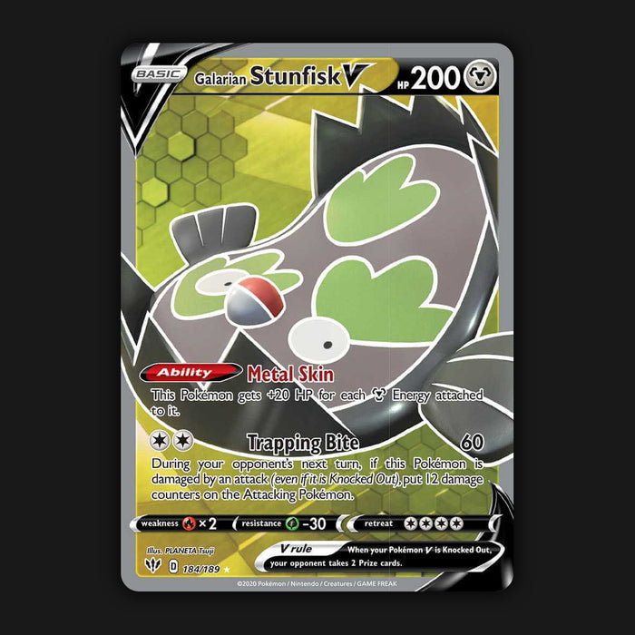 Pokemon TCG Galarian Stunfisk V 184/189 Full Art Ultra Rare Darkness Ablaze NM