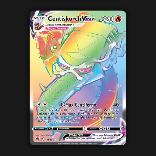 Pokemon TCG Centiskorch VMAX 191/189 Secret Rainbow Rare Darkness Ablaze NM