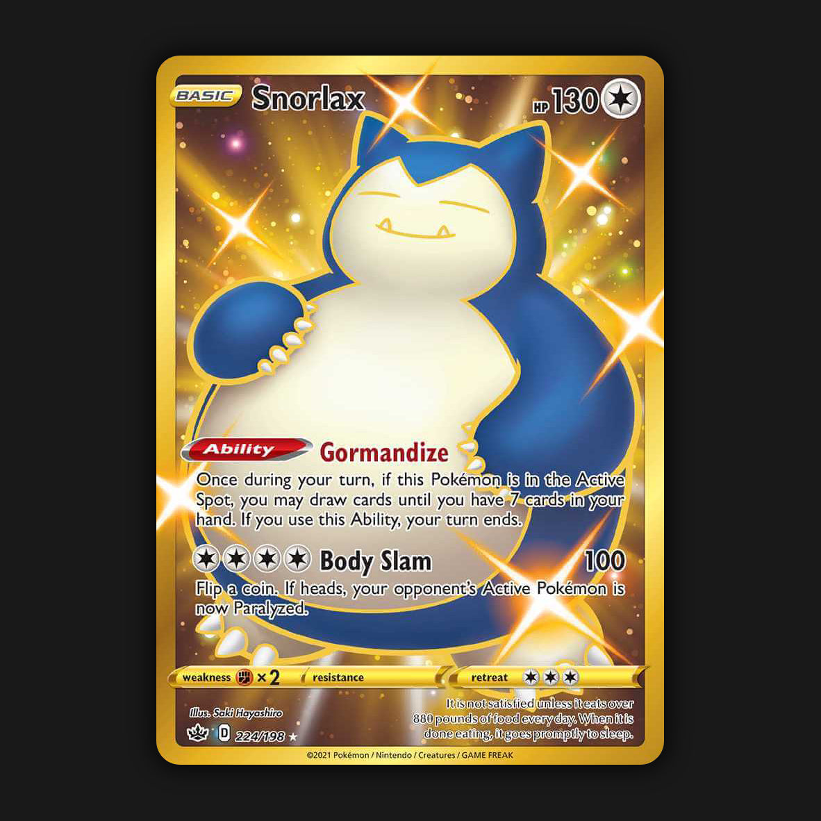 Golden Snorlax Secret rare with authentic card sleeve