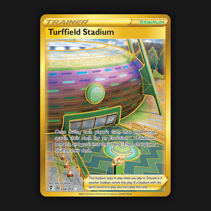 Pokemon TCG Turffield Stadium 234/203 Secret Gold Ultra Rare Evolving Skies NM